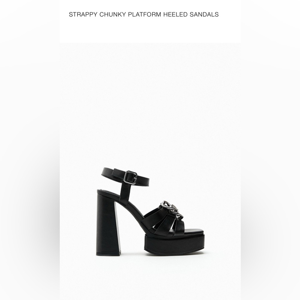 Zara Black Strappy Chunky Platform Heeled Sandals.Sz 6